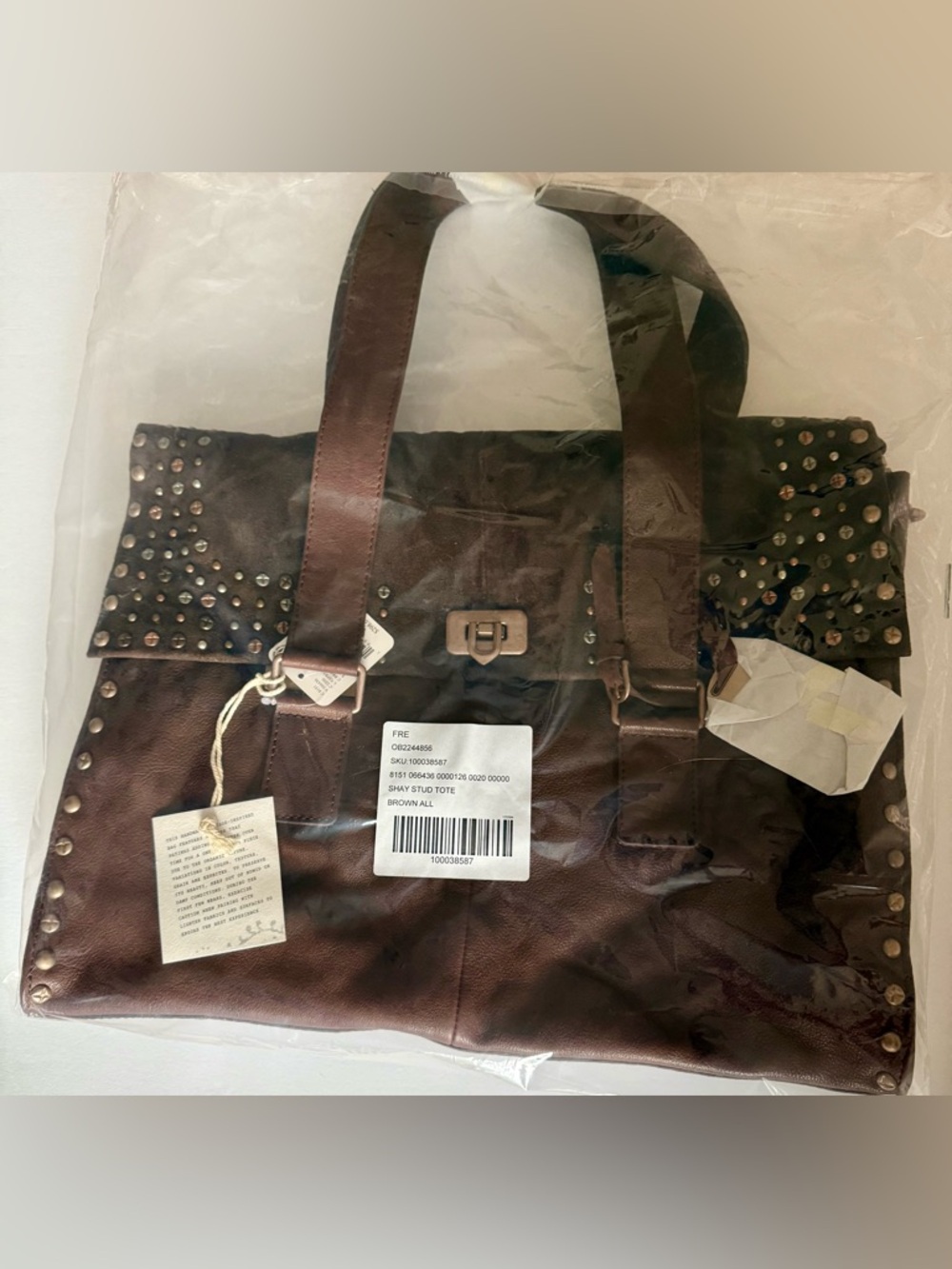 NWT FREE PEOPLE We The Free Shay Stud Tote Handbag Bag Studded Espresso Brown - Picture 8 of 13